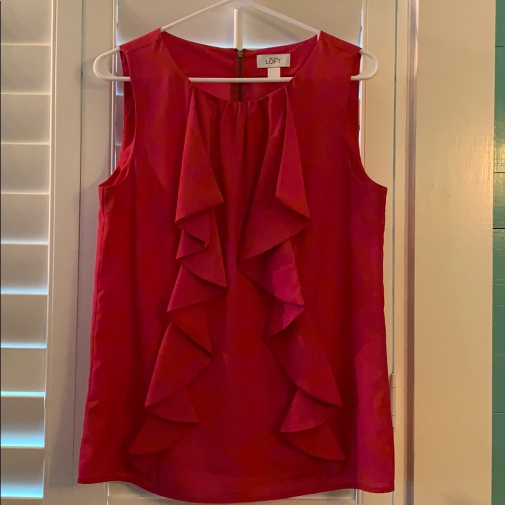 Ann Taylor Sleeveless Pink Ruffled Blouse Size M